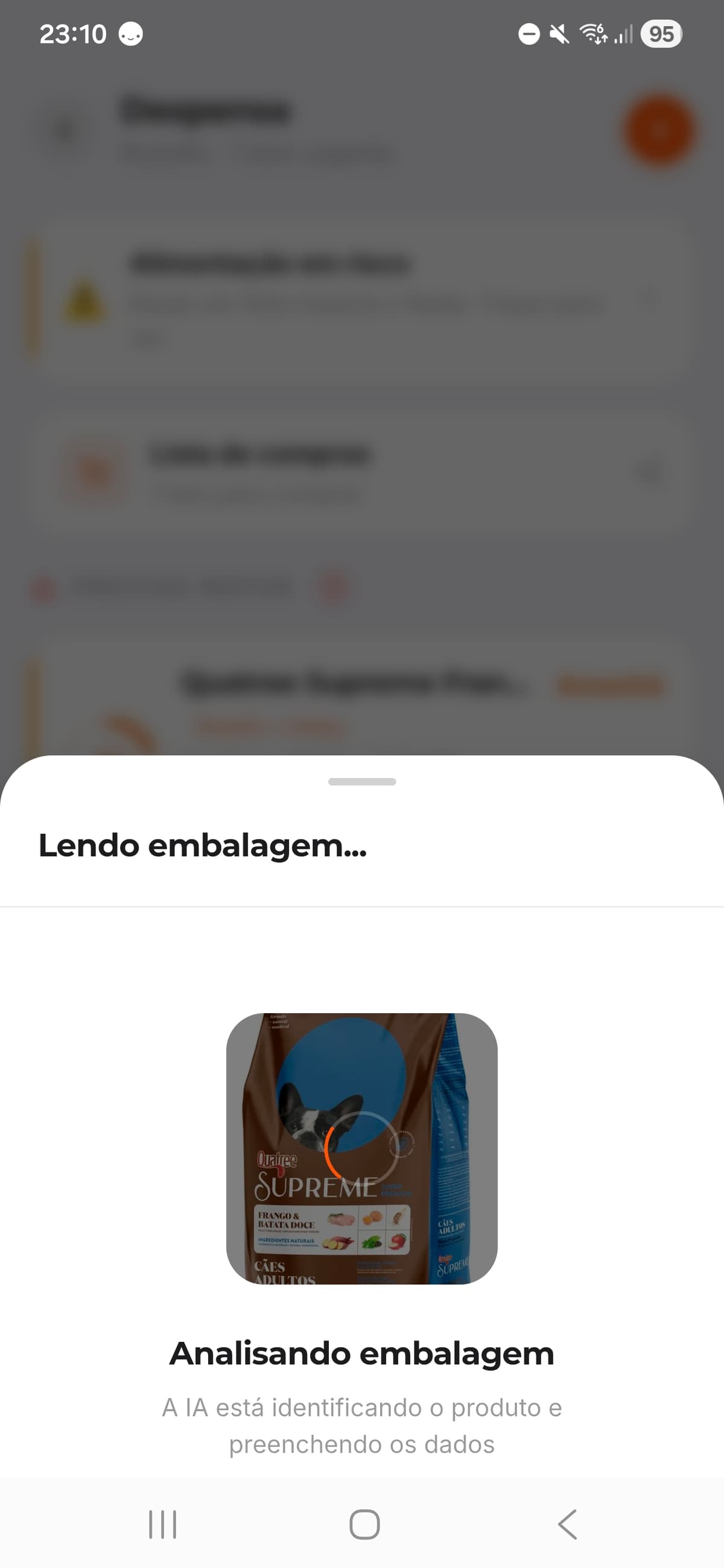 IA lendo a embalagem da ração